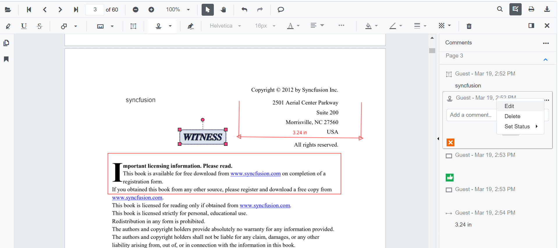 Editing Comment in Blazor SfPdfViewer