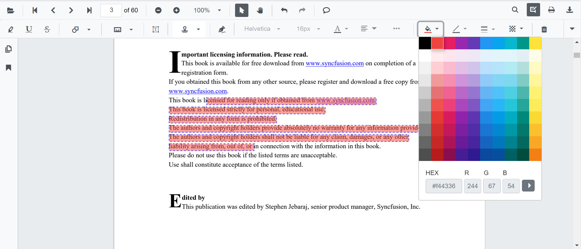 Editing Text Color in Blazor SfPdfViewer