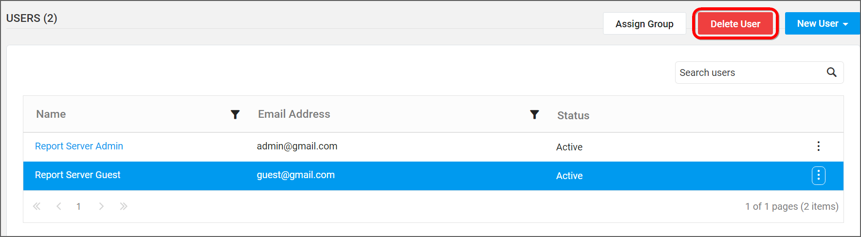 Delete user from user management page