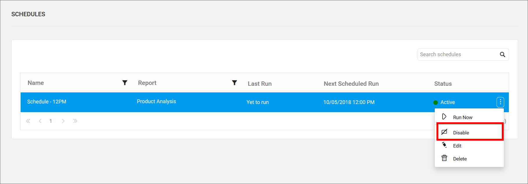 Enable Disable Schedule
