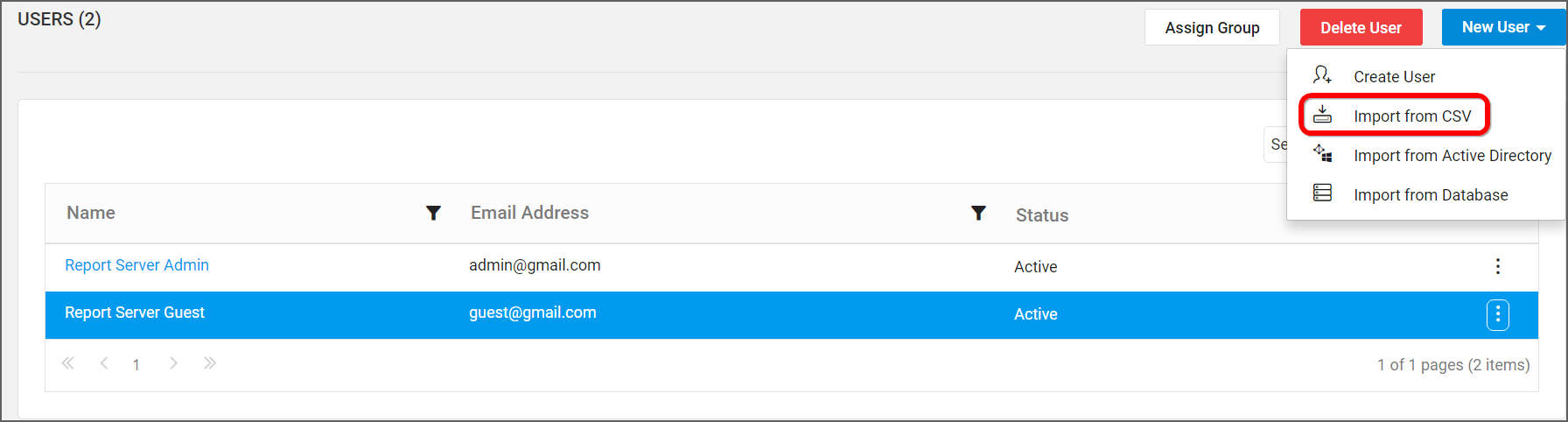 Import from CSV - Goto Import CSV users page