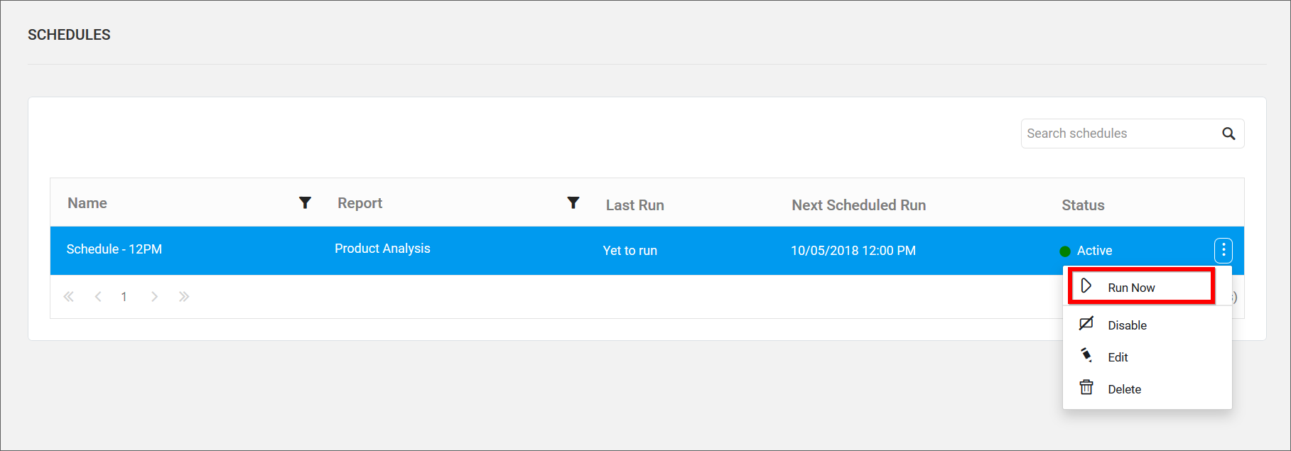 Run Now Schedule