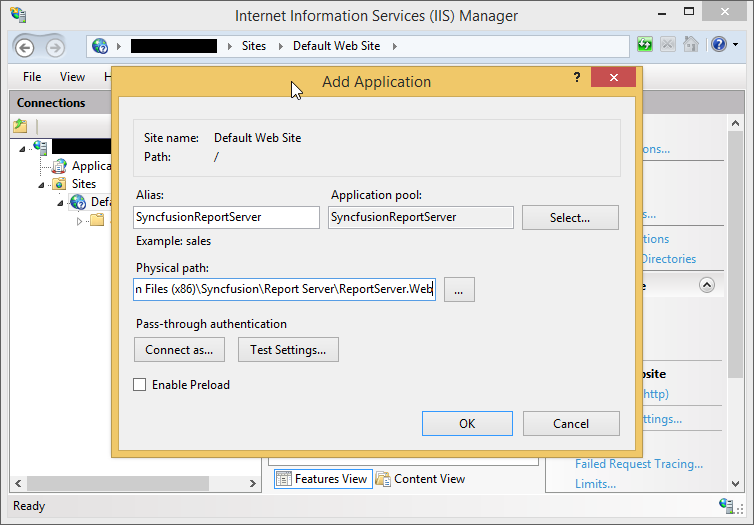 Host Report Server as application in IIS - Add Application