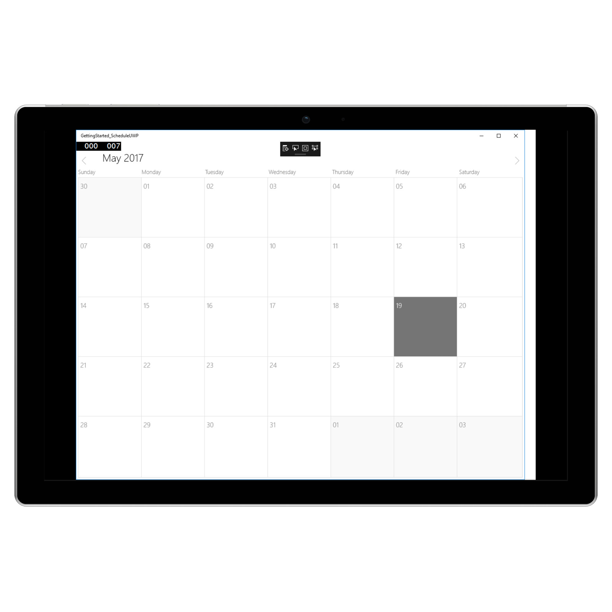 Month view in UWP Schedule